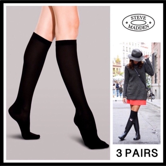 STEVE MADDEN 3 BLACK TALL KNEE HIGH BOOT SOCKS A3C - Picture 13 of 16